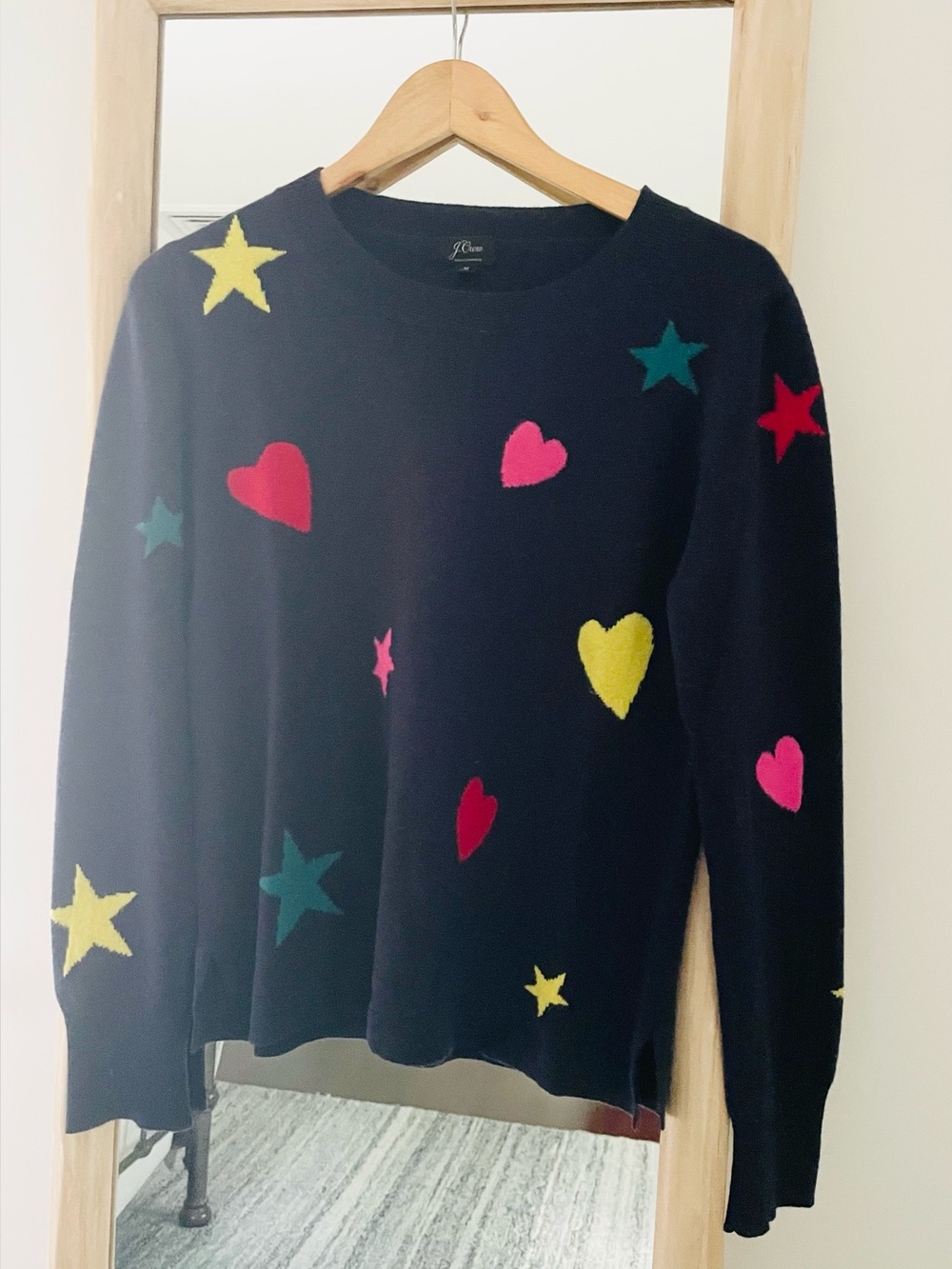 J. Crew Navy Crewneck Sweater 100% Cashmere Size Medium (19” pit)